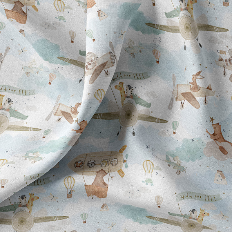 Printed Cotton WILDAIR White / Blue